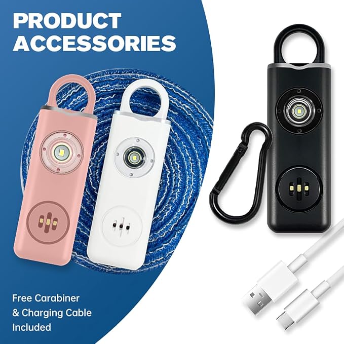 Rechargeable Personal Safety Alarm -130dB Keychain with SOS Flashing Light, Lightweight28g,500+ Days Standby, Loud Alert for Girls, Children, Elderly (Blue) - Image 9