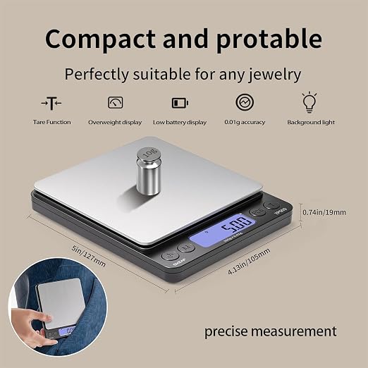 SKEAP Digital Jewelry Scale – 500g x 0.01g Precision Gold Scale for Jewelers & Collectors, Digital Coin Scale with Backlit LCD, Tare Function– Ideal for Gemstones, Bullion & Coins. - Image 3