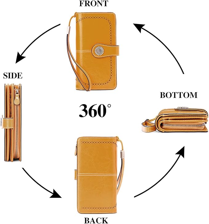 SENDEFN Wallets for Women Leather Credit Card Holder with RFID Blocking Large Capacity Wristlet | with RFID Blocking - Image 4