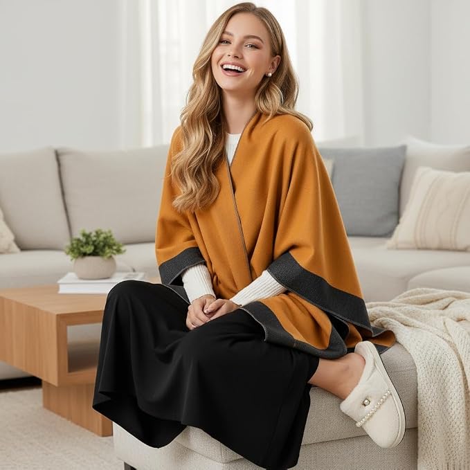 Shawl Wraps for Women Reversible Open Front Ruana Poncho Soft Cozy Cardigan for Fall and Winter - Image 2