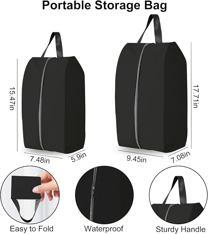Shoe Bags for Travel Holds 3 Pair of Shoes, Shoe Storage Pouch with 2 Pack Portable Bags, Waterproof & Washable, Grey - Image 3