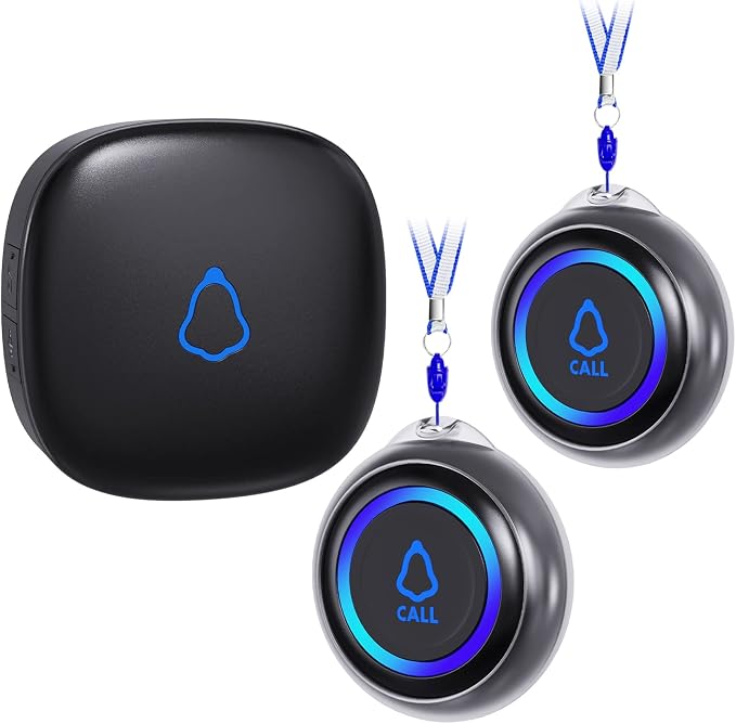 Wireless Caregiver Pager, 2 Call Buttons + 1 Receiver for Elderly at Home | Medical Life Alert System for Seniors/Kids, SOS Emergency Panic Call Bell, Nurse Calling/Patient Assistance Help Buzzer Alarm by stechro