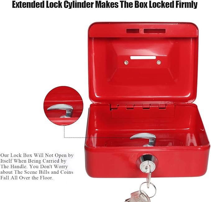 Small Cash Box with Lock and Slot - Jssmst Metal Coin Bank Piggy Bank for Adults and Kids, Red(SMCB0303N) - Image 6