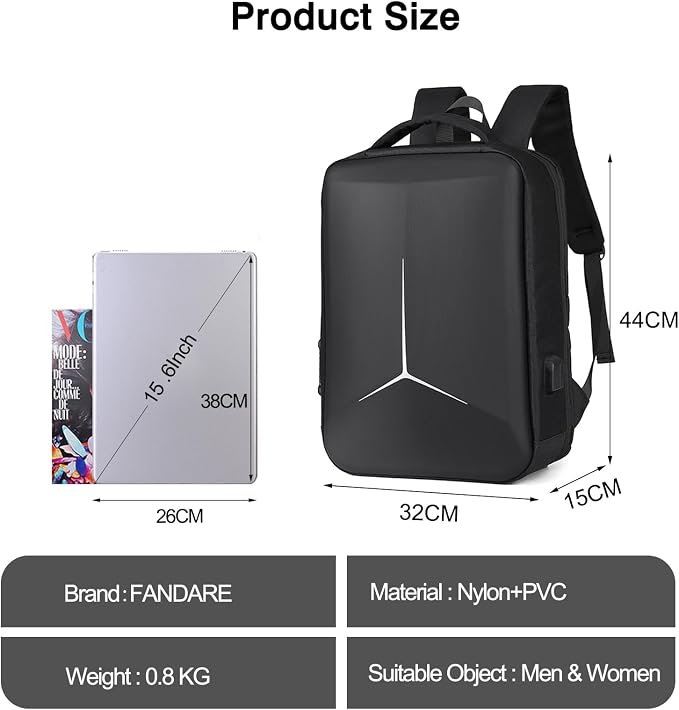 FANDARE Anti-theft Laptop Business Backpack Durable Backpack with USB Daypack 180-degree opening Travel Cabin Rucksack Work Bag Water Resistant Rucksack Work for Men & Women Black - Image 5