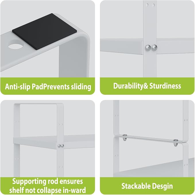 Expandable Cabinet Shelf Organizer Rack, Stackable Kitchen Counter Storage Shelves Stand, Adjustable Height Pantry Shelf Spice Rack(White-1 Pack, 8.7" D x 15.4-26.8" W x 9.8" H) - Image 3