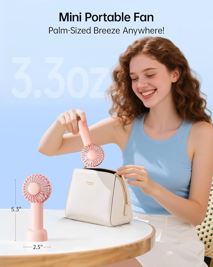 SWEETFULL Mini Portable Fan - Rechargeable Handheld Fan, 3 Speeds Personal Small Hand Gifts for Travel Essentials, Lash, Makeup, Eyelash, Kids, Girls, Women - USB, Cute Design Pink - Image 2