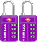 SURE LOCK TSA-Approved 4-Digit Resettable Combination Lock with Open Alert, Easy-Read Dials - for Luggage, School Lockers, Gym, Office, Toolbox & Security Cases (Dark Purple 2 Locks) by Hopeyoucanstaysafe