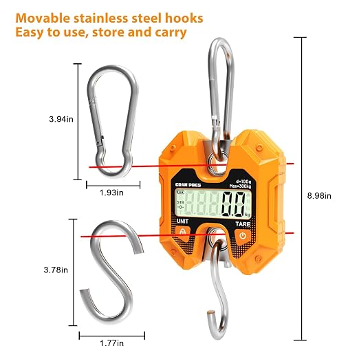 GRAM PRES Digital Hanging Scale - 660LB/300KG, Mini Crane Scale for Deer Hunting, Farm, Fishing, Meat, Game, Luggage, Outdoor - Image 4