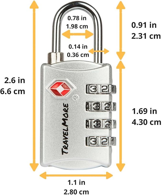 Luggage Locks TSA Approved, 4-Digit Travel Combination Locks | TSA Accepted, Easy to Use, Compact, Lightweight, Durable, Zinc Alloy Body, for Suitcases, Backpacks, Zippers, 3-Pack, Silver - Image 3