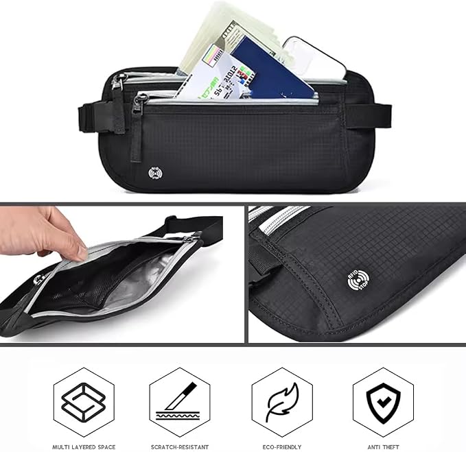 Money Belt for Travel with RFID Blocking, Hidden under Clothes for Passport, Cards, and Cash, Black - Image 5