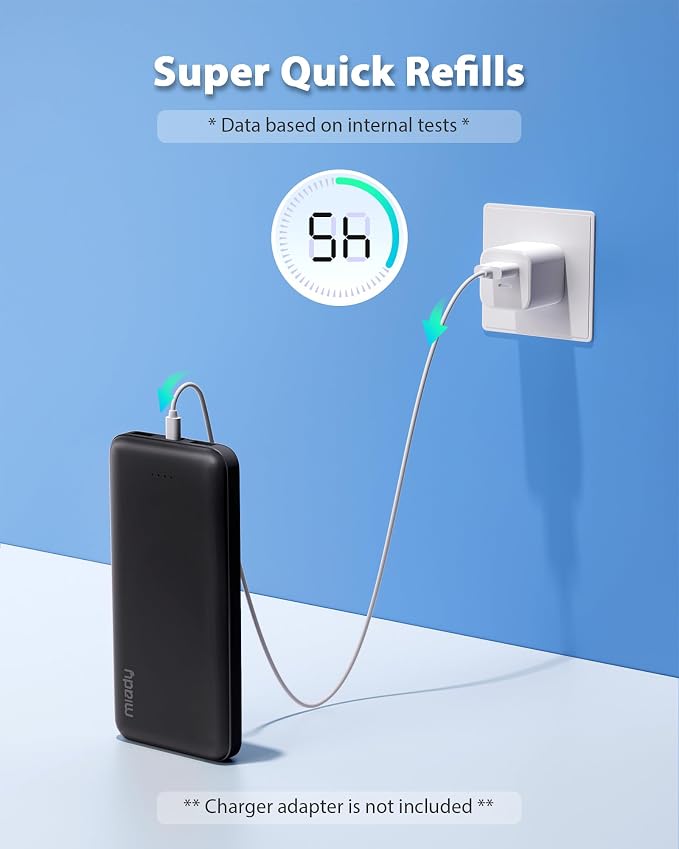 Miady 2-Pack Portable Charger 10000mAh Power Bank Battery Pack for Travel | 37Wh丨Dual USB丨3 Outputs 2 Inputs丨Slim丨Compatible with iPhone 17 16 Galaxy S24 Android Tablets etc丨Flight-Safe丨Black+White - Image 7