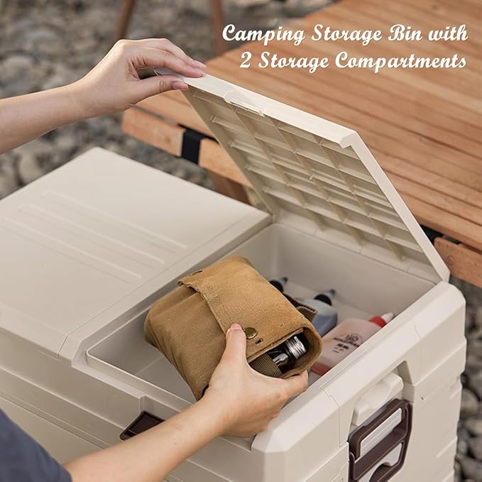 Collapsible Folding Storage Bin with 2 Compartments, 42L Side Opening Organizer for Car Trunk, Picnic, Fishing, Office - Image 3