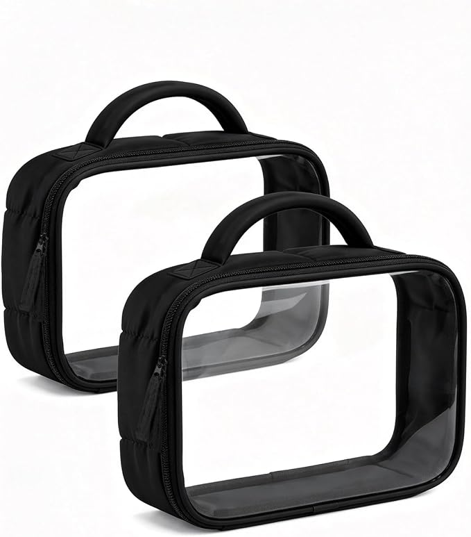 Moyad TSA Approved Toiletry Bag Clear Quart Size Travel Bags Makeup Bag | Large Opening, for Men and Women, Carry on Airline Compliant, Transparent Liquids Pouch, Puffer Black by Moyad