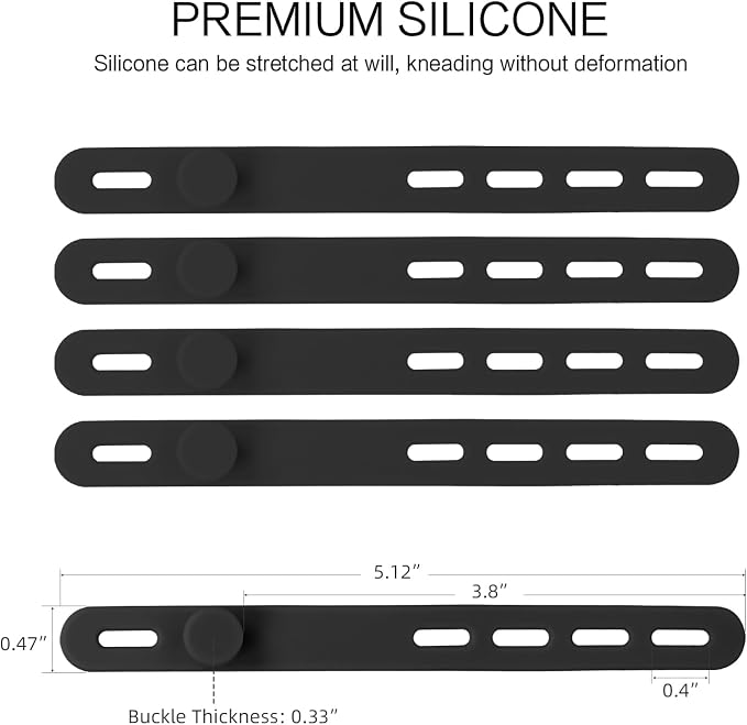 Donruby 24Pcs Silicone Cable Ties - Reusable & Washable with Locking Buckles, Adjustable Fastening Cable Management Straps, Multi-Purpose High Elasticity Cord Organizer (Black) - Image 2