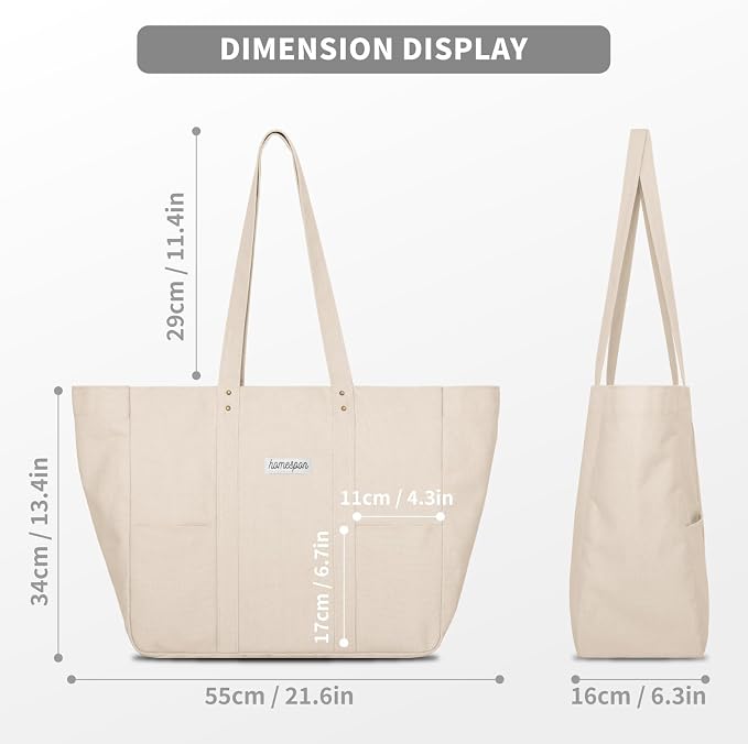 HOMESPON Large Canvas Tote Bag, Magnetic Work Laptop Pack for Women | Everything Bag, Multi Pockets, Internal Laptop Sleeve - Image 4
