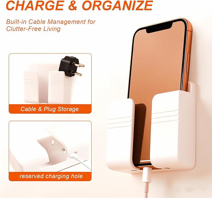 4 Pack Wall Mount Adhesive Storage Holder, No Drill Self Adhesive Wall Organizer, 3.54" x 2.87" Plastic Wall Mount Phone Remote Control Holder for Home, Office, Bathroom,Motorhome - Image 6