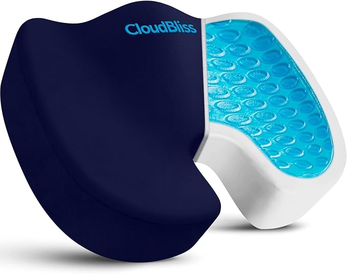 CloudBliss Gel Memory Foam Seat Cushion for Long Sitting, X-Large, Blue | Gel Chair Pad for Tailbone, Coccyx, Sciatica , Soft Suede Cover, Non-Slip , Washable Mesh, for office, home, car by CloudBliss