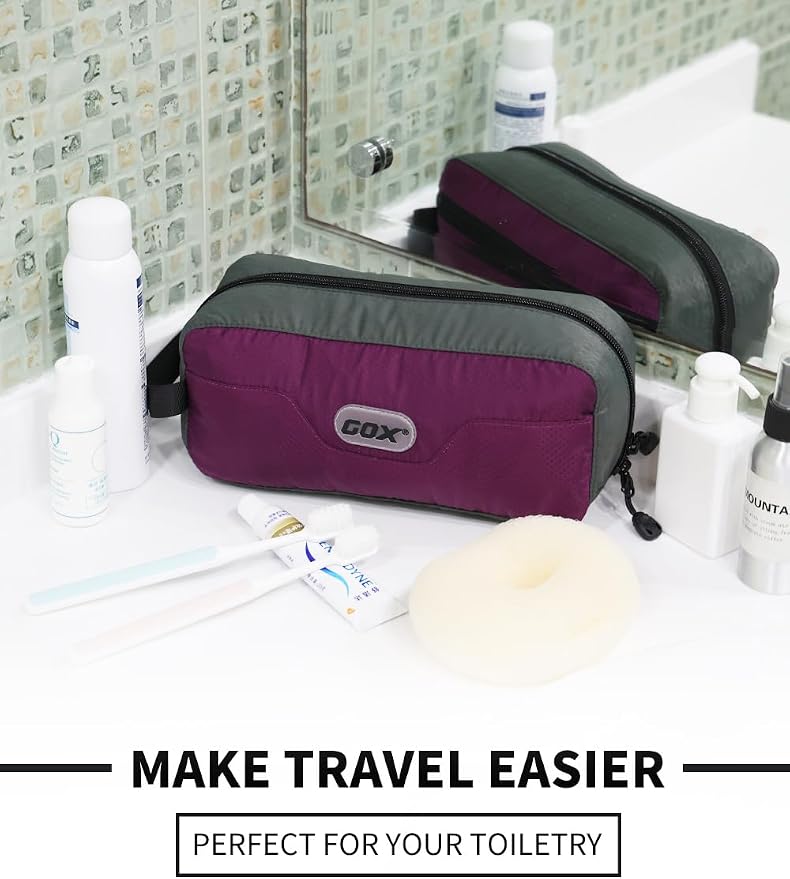 GOX Travel Small Toiletry Bag for Men Nylon Dopp Kit Medicine Bag Travel Organizer Pouch Shave Kits for Teens Toiletry Essentials Bathroom Compact Purple 9.8 * 4.3 * 3.3 Inches - Image 6