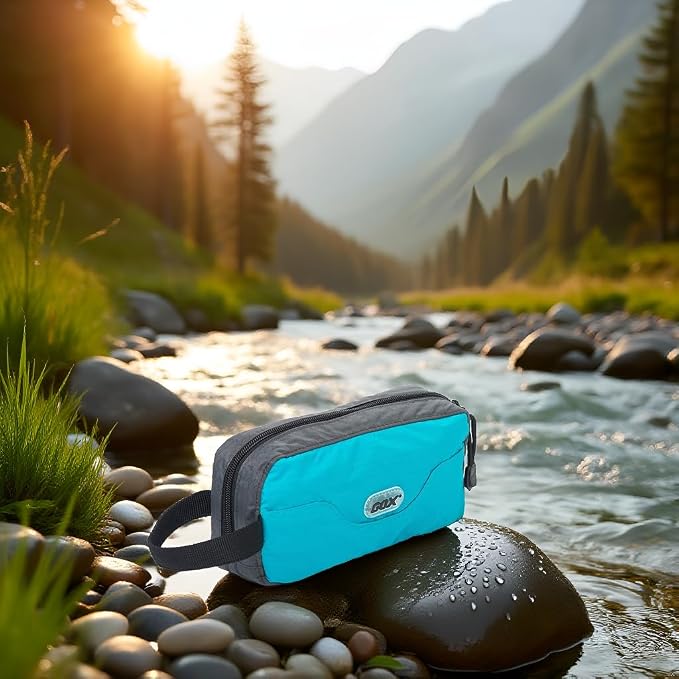 GOX Travel Small Toiletry Bag for Men Nylon Dopp Kit Medicine Bag Travel Organizer Pouch Shave Kits for Teens Toiletry Essentials Bathroom Compact (Turquoise, 7.9 * 3.7 * 2 Inches) - Image 4