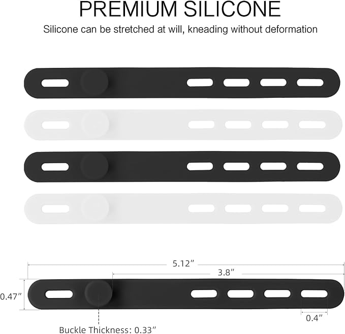 Donruby 24Pcs Silicone Cable Ties - Reusable & Washable with Locking Buckles, Adjustable Fastening Cable Management Straps, Multi-Purpose High Elasticity Cord Organizer (Black & White) - Image 2