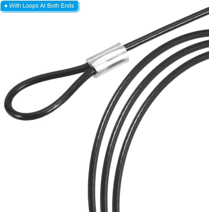PATIKIL 3.3Ft Safety Cable Lock, 2 Pack Stainless Steel 2mm Dia Security Wire Rope with Double Loop for Stage Lighting Luggage Lock Black - Image 5