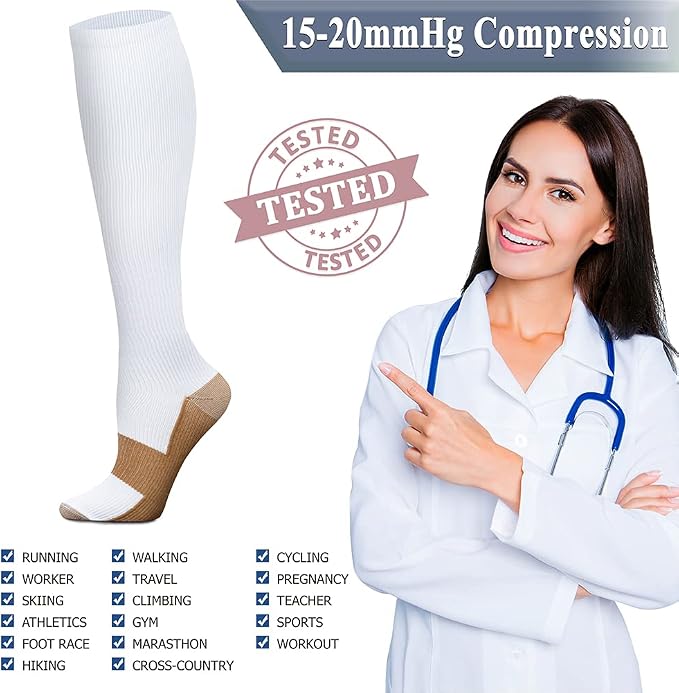 QUXIANG Copper Compression Socks for Women & Men Circulation (8 Pairs) - Best for Running Athletic Cycling - 15-20 mmHg - Image 5