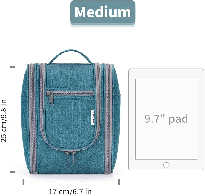 Narwey Small Hanging Travel Toiletry Bag Cosmetic Make up Organizer for Women and Men (Medium, Teal) - Image 5