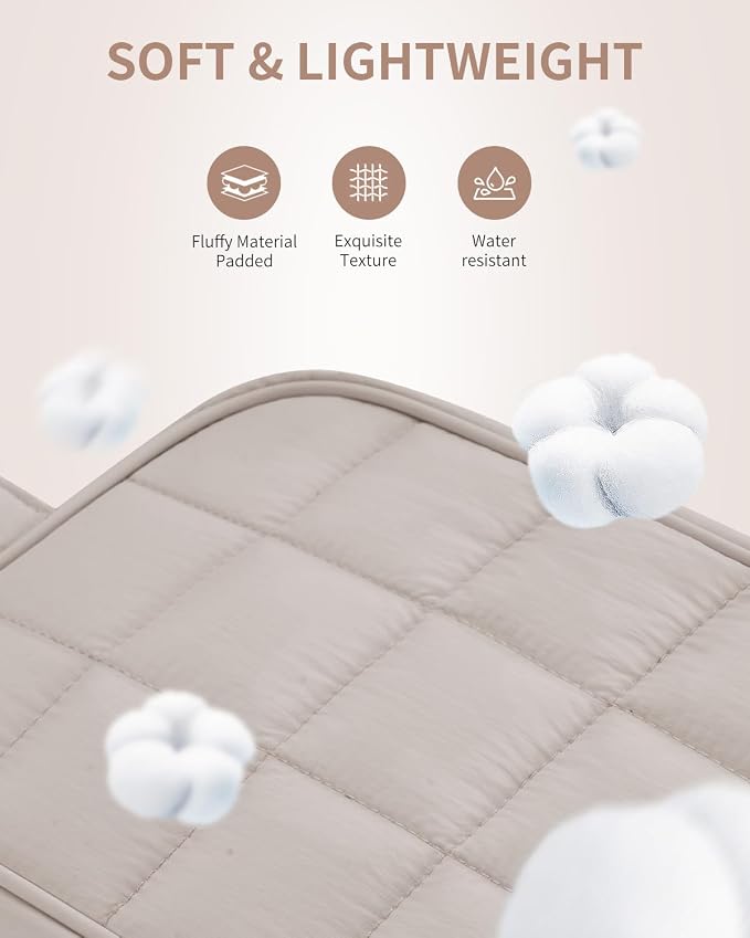 Narwey Quilted Makeup Bag Puffy Make up Bag Cosmetic Bag Organizer, Puffer Travel Toiletry Bag for Traveling Women Girl, Travel Bag for Toiletries, Skincare Medicine Bags (Khaki) - Image 2