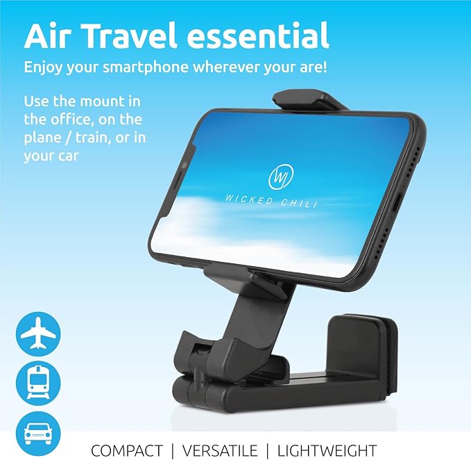 Wicked Chili 2X Airplane Phone Holder | Foldable 360° Rotation Mount | Compact: Small pack size only 3.66 x 1.46 x 1.37 inches. Ideal for Tiktok, Youtube, Instagram, Face Time, Movies or in office - Image 3