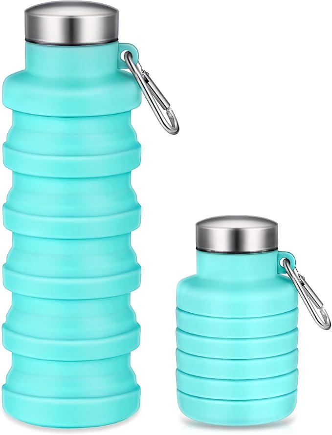 Baderke Collapsible Water Bottles 17oz Travel Sports Portable Water Bottle with Portable Buckle Silicone Lightweight Reusable Leakproof for Camping Hiking Yoga Outdoor(Green) by Baderke