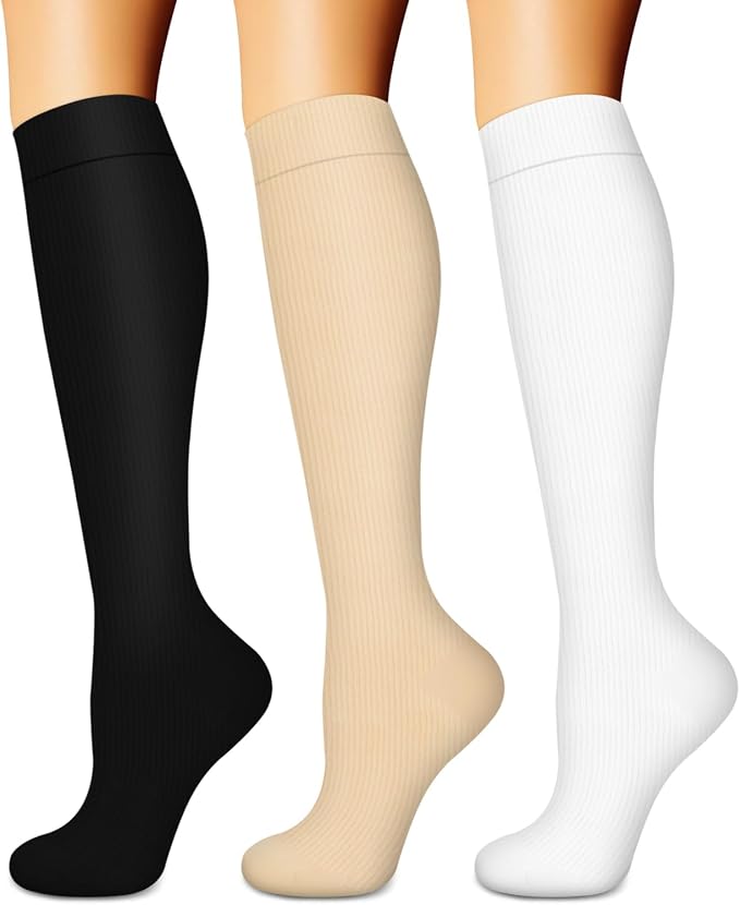 Compression Socks for Women & Men (3 pairs) - Best Support for Nurses, Running, Hiking, Recovery & Flight Socks by BLUEENJOY