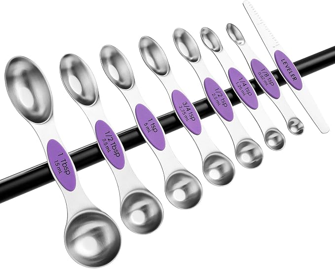 Spring Chef Stainless Steel Magnetic Measuring Spoons Set of 8, Orchid | Nesting Teaspoon & Tablespoon Measuring Spoons w/ Leveler for Dry & Liquid Ingredients, Measure Spoons For Baking & Cooking - Image 9