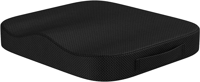 Portable Seat Cushion for Office Soft Memory Foam Seat Cushion Non Slip Bottom with Carry Handle,Washable Cover，Comfortable Coccyx Cushion for Home Office Chair Pad，Car Seat, Wheelchair (Black) by Cozy+BoSpin