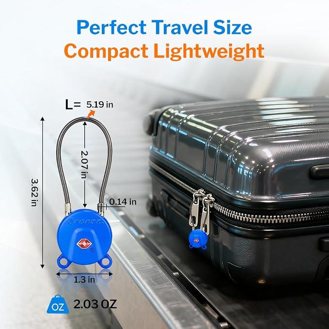 Forge TSA Approved Luggage Locks Ultra-Secure Dimple Key Cable Locks for Travel with Zinc Alloy Body- 2 Blue Locks - Image 4