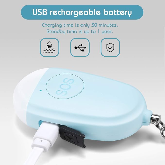 Frienda 4 Pieces Personal Security Alarm Keychain 130 dB Safety Alarm Self Siren Song Keychain with USB Rechargeable LED Flashlight for Women Kids Children Elders Men - Image 2
