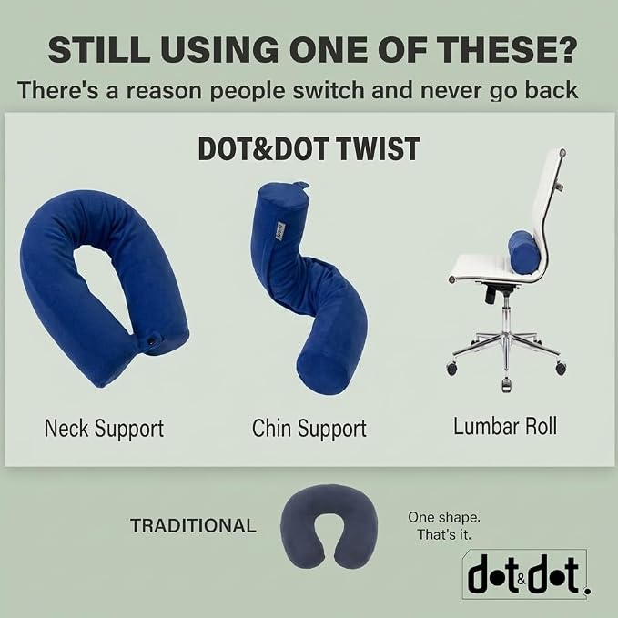 Dot&Dot Twist Memory Foam Travel Pillow, Bendable Neck Pillow for Airplane, Car and Home, 26-Inch Adjustable Roll with Washable Cotton Cover, Sapphire - Image 9