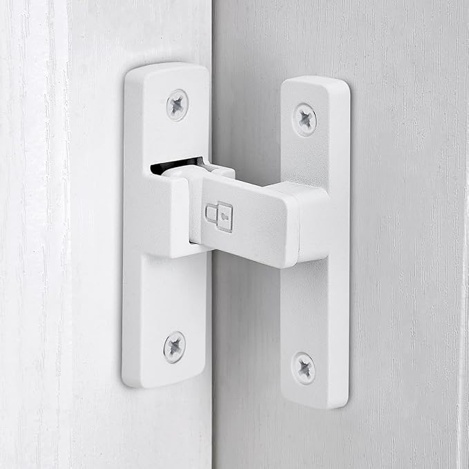 Matte White 90 Degree Barn Door Lock ，Right Angle Door Lock Latch | Zinc Alloy Flip Gate Latches,for bedroom,garage,balcony,barn,sliding door,bathroom,window,cabinet,drawer,pet enclosures by INIRET