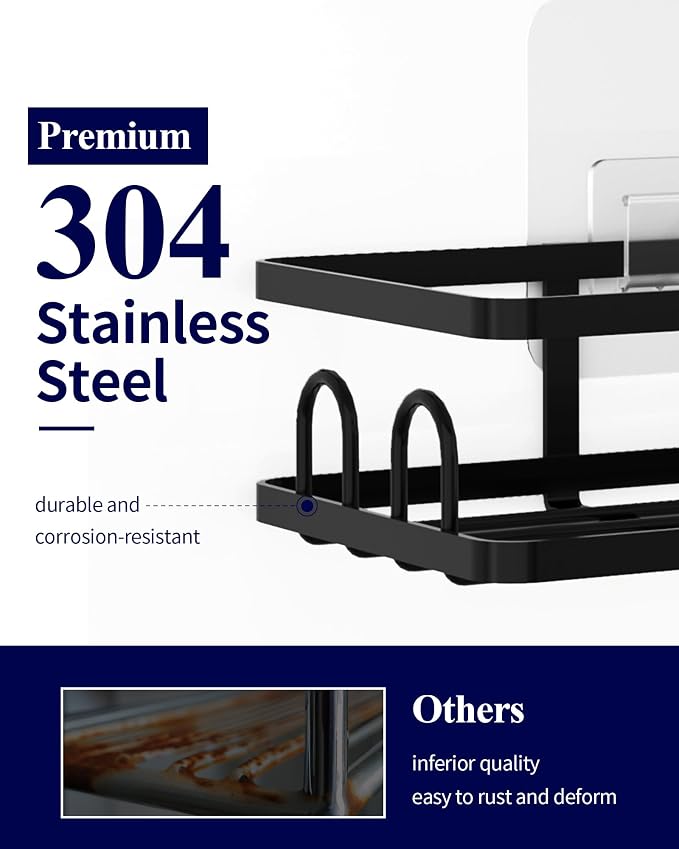 Kitsure Shower Caddy, Adhesive Shower Organizer, X-Large, Black | Stainless Steel Shelf for Inside Shower, No Drill Bathroom Organizers and Storage, Home Decor Accessories - Image 4