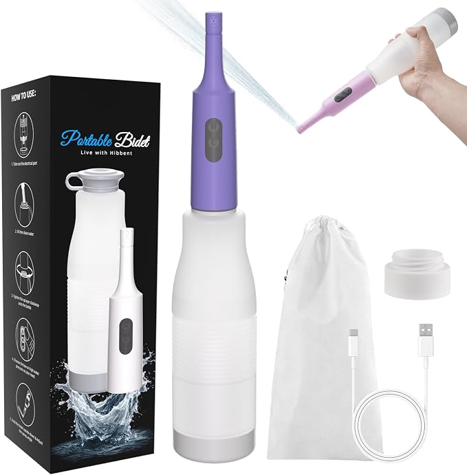 Hibbent Portable Bidet for Travel, High Pressure Electric Handheld Bidet Sprayer, 350-550ML Expandable Bottle for Personal Hygiene, USB-C Rechargeable Waterproof Sprayer for Women & Men, Purple by Hibbent