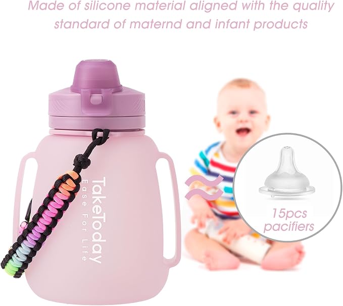 TakeToday Collapsible Water Bottles for Outdoor, 40oz, Purple | Time Marker, BPA-Free Silicone, Folds for Travel, Paracord Handle for Hiking, Gym, Camping, Leakproof - Image 3
