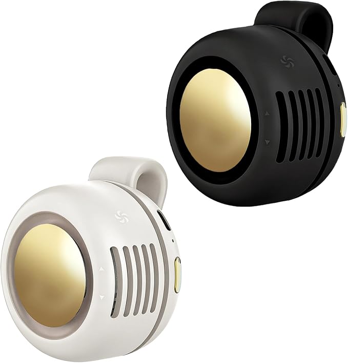 Portable Clip-On Fan, Mini USB Rechargeable 360° Rotatable Fan, Personal Fan 3-Speed Silent Mini Bladeless Fans (2 pack(Black and White)) by Ahuccf