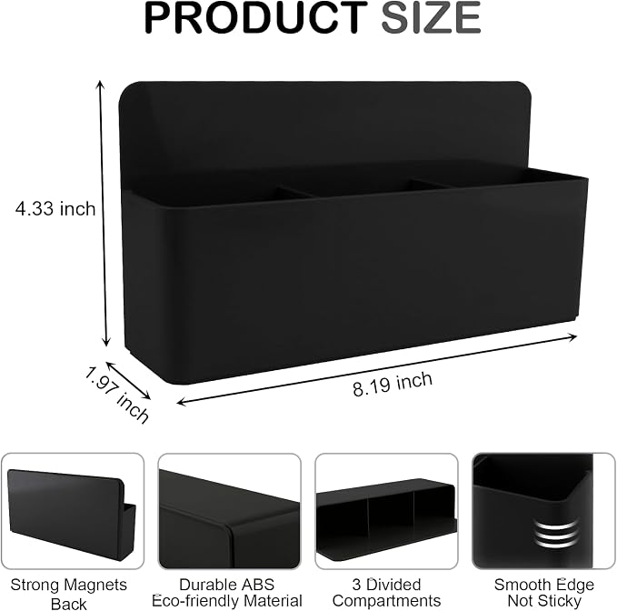 KITANIS Magnetic Pen Holder,3 Compartments Magnetic Dry Erase Marker Holder,Extra Strong Magnet Storage Marker Pen Pencil Organizer for Refrigerator,Whiteboard,Locker Accessories(Long Style) - Image 2
