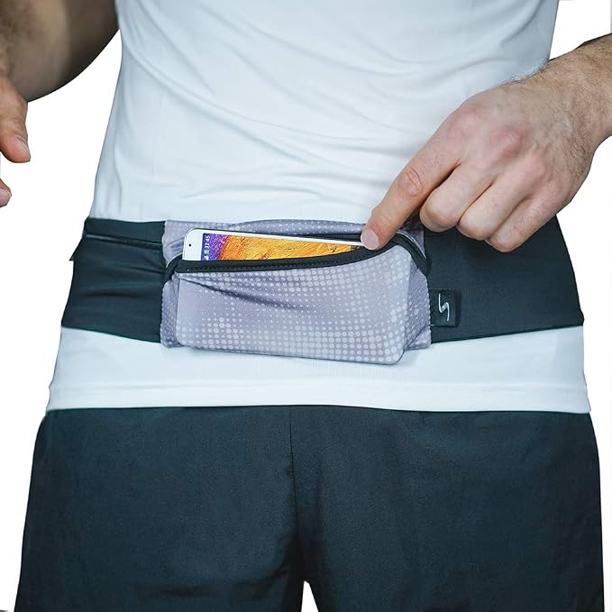 3 Pocket Adjustable Running Belt Waist Pack, Fanny Pack For Working Out With Sweat Resistant Backing, Holds All iPhone Models by Sprigs