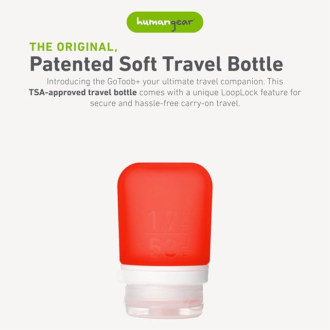 humangear GoToob+ (Small) | Refillable Silicone Travel Bottle | Locking Lid | Food-Safe Material | Red, Small (1.7 fl.oz; 53ml) | Refillable & Leak-Proof Silicone Travel Size Bottles with Locking Cap for Toiletries, Camping & TSA Carry-On - Image 2