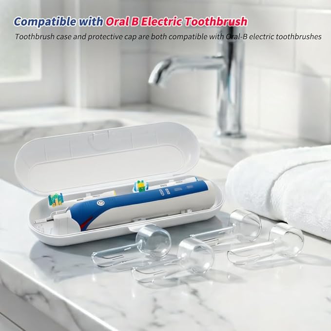 Electric Toothbrush Travel Case for Oral-B Toothbrushes - 4 Pcs Toothbrush Head Covers Compatible with Oral B Electric Toothbrush Heads (White) - Image 2