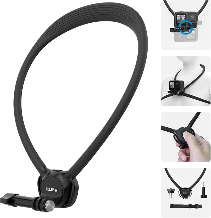 TELESIN Neck Mount SE 2.0 with Air Cushion, Adjustable Chest Strap and Neck Mount for Hands-Free POV Vlogging for GoPro Hero 13/12/11/10/9, Insta 360 X5/X4/Ace Pro 2 / Osmo 360 Nano Action 6/5 Pro/4/3 by telesin