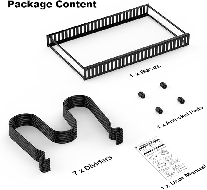 Housolution Pot and Pan Lid Organizer Holder Storage Rack, Black | 7 Adjustable Dividers, Sturdy Metal Construction, Easy Assembly - Image 7