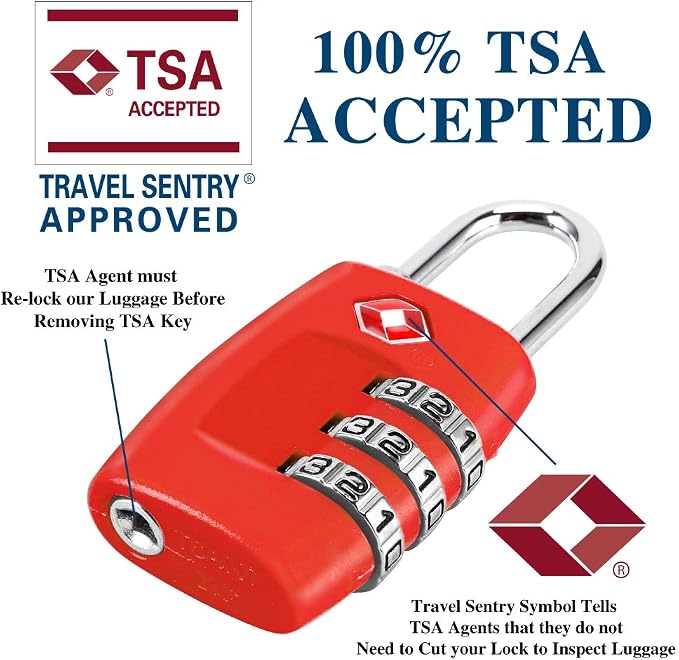TSA Luggage Locks (4Pack) - 3 Digit Combination Padlocks - Approved Travel Lock for Suitcases & Baggage (Red) - Image 3