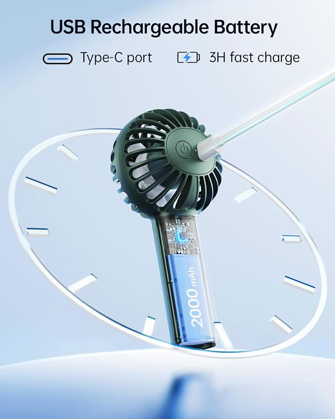SWEETFULL Mini Portable Fan - Rechargeable Handheld Fan, 3 Speeds Personal Small Hand Gifts for Travel Essentials, Lash, Makeup, Eyelash, Kids, Girls, Women - USB, Cute Design Dark Green - Image 4