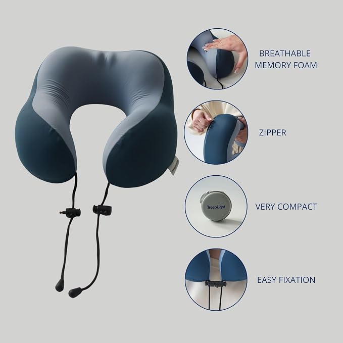 Travel Pillow Set – Memory Foam Neck Pillow with 3D Eye Mask & Carrying Case, Travel Essentials for Airplanes, Road Trips & Trains - Image 7